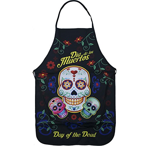 National Concepts Day of The Dead Sugar Skull Kitchen Apron Set - 4 Pieces (1) Unisex Fits Most Apron (1) Kitchen/Tea Towel (1) Pot Holder (1) Oven Mitt