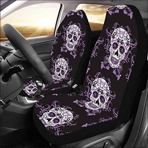 Day of The Dead Mexico Sugar Skull Front Car Seat Covers Set of 2