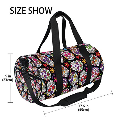 Day Of The Dead Sugar Skull Travel Duffle Bag Sports Luggage with Backpack Tote Gym Bag for Man and Women