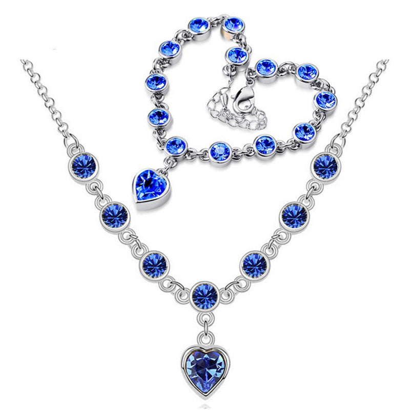 Fashion Romantic Crystal Jewelry Sets For Women Heart Bracelets And Necklace
