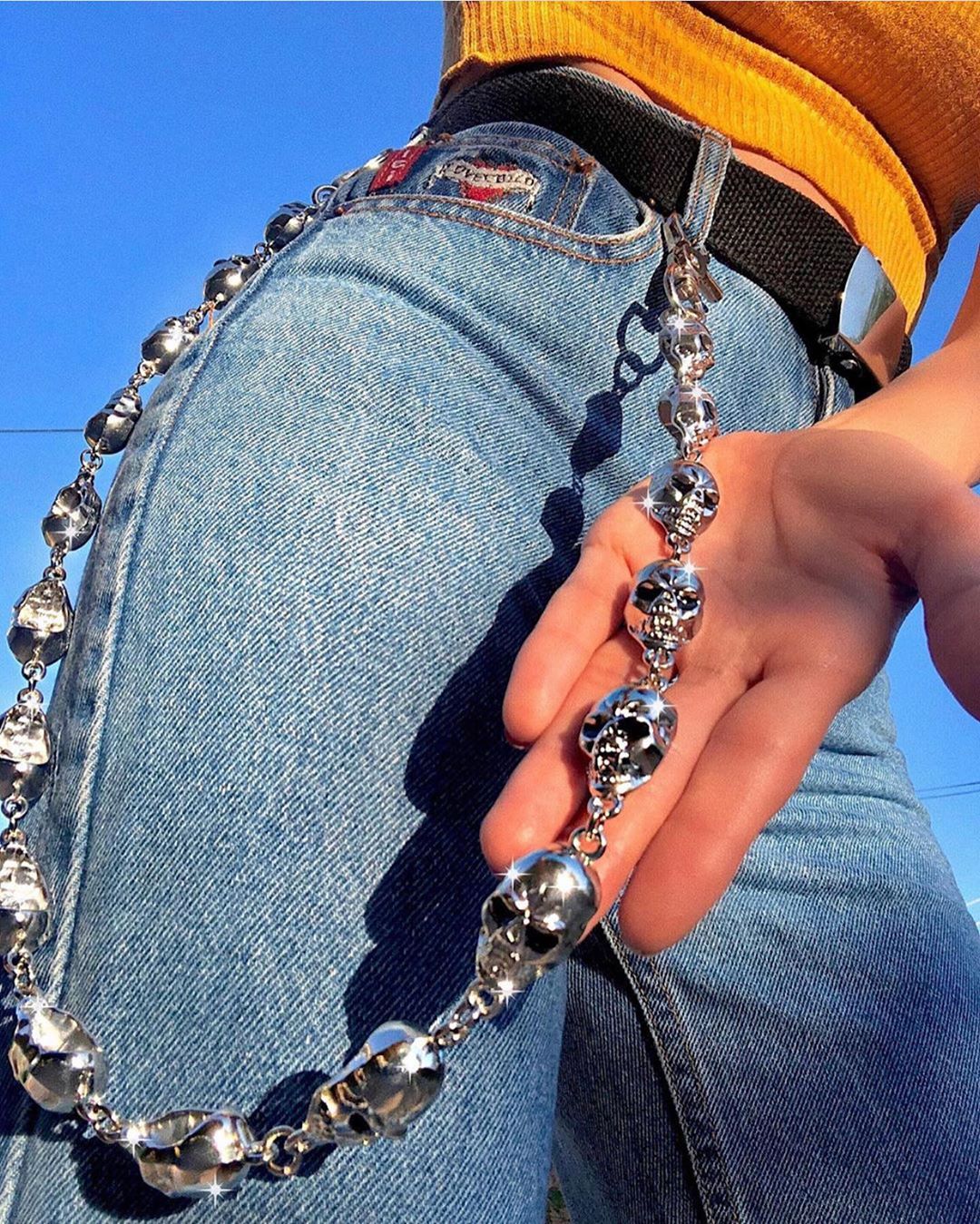 59CM Men's Waist Key Chain Skull Head Metal Vintage Hip Hop Gothic Punk Skeleton Pants Trousers Jean Biker Wallet Key Ring