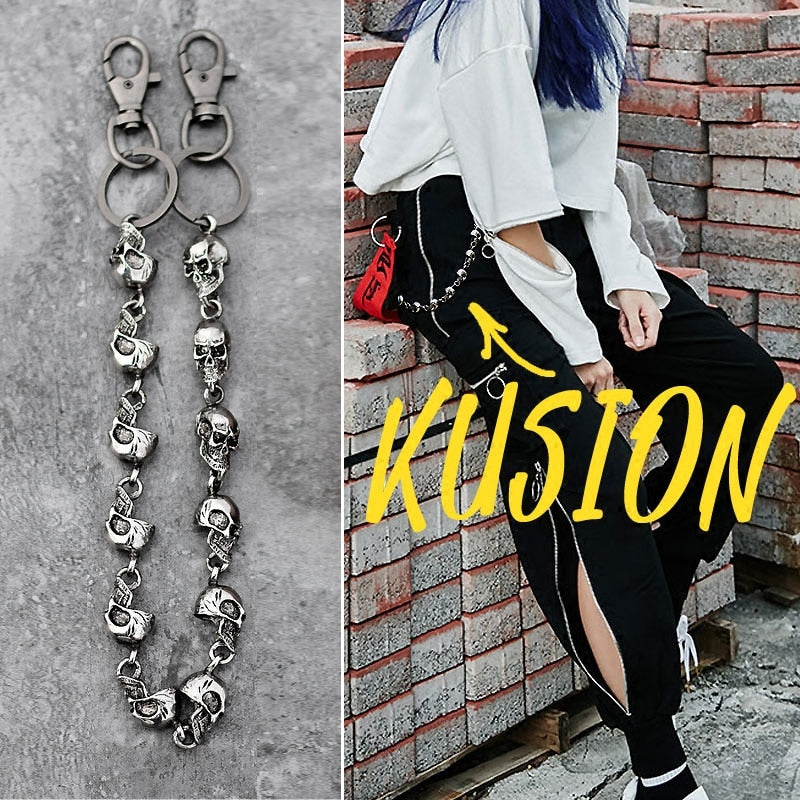 59CM Men's Waist Key Chain Skull Head Metal Vintage Hip Hop Gothic Punk Skeleton Pants Trousers Jean Biker Wallet Key Ring