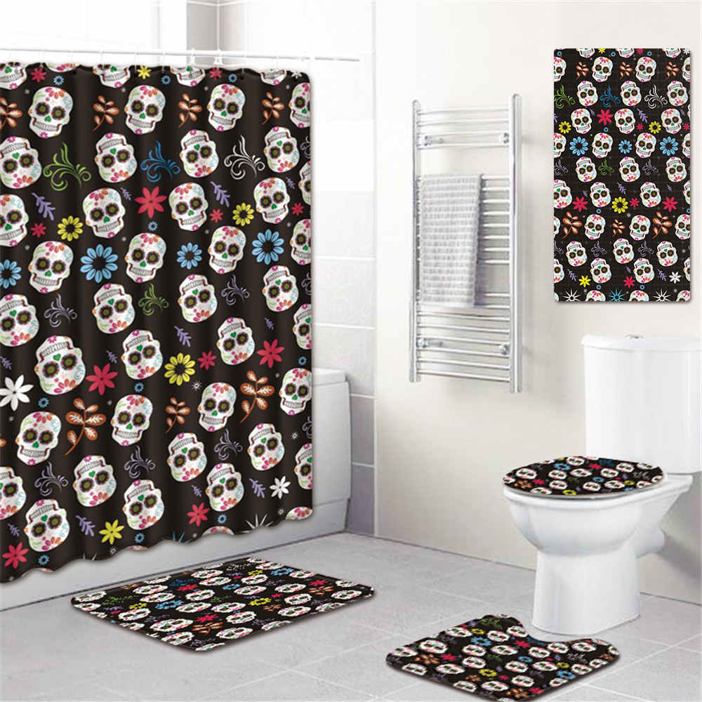 5Pcs/Set 3D Skull Shower Curtain Bath Rug Set