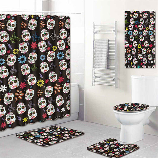 5Pcs/Set 3D Skull Shower Curtain Bath Rug Set