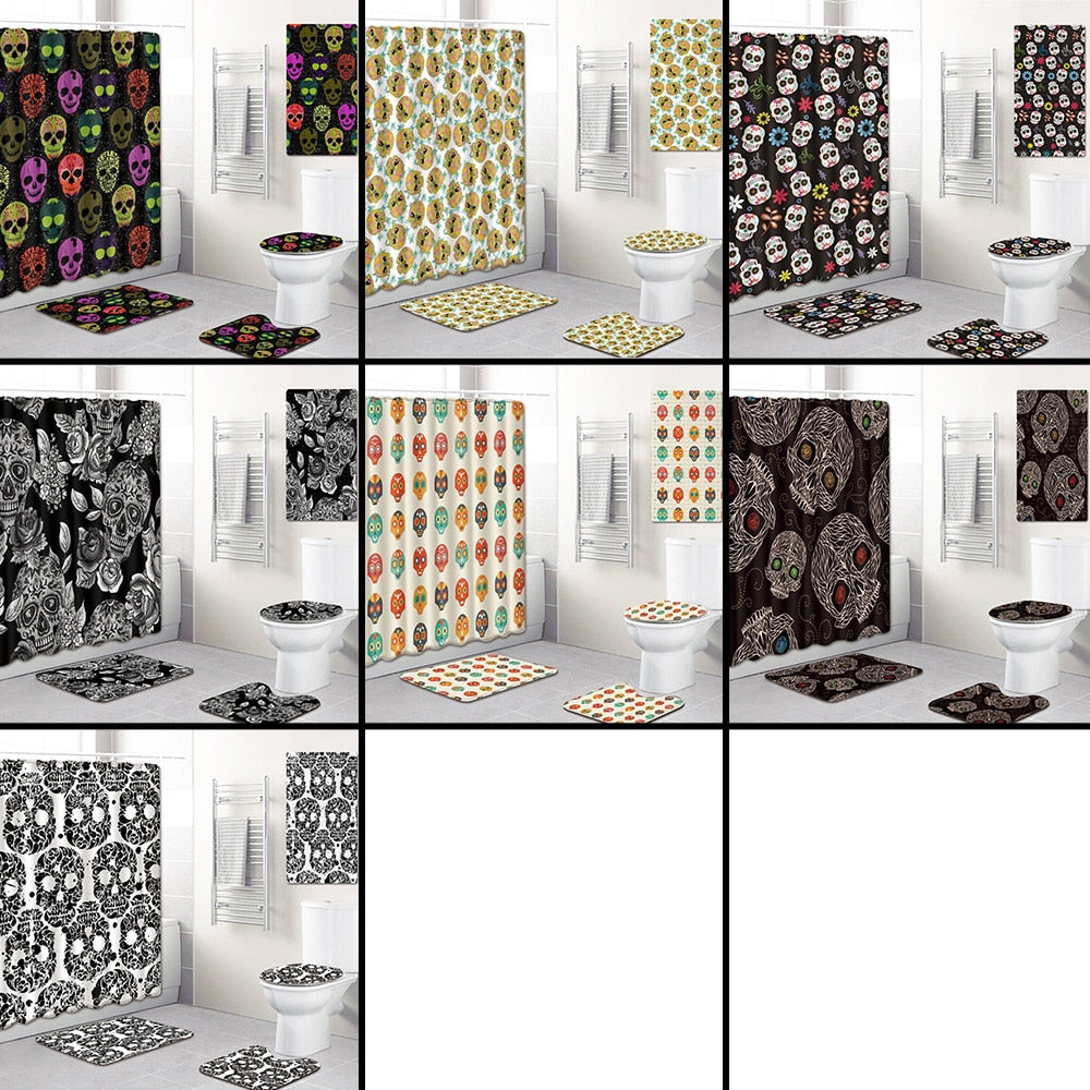 5Pcs/Set 3D Skull Shower Curtain Bath Rug Set