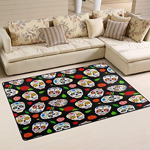 Rose Floral Sugar Skull Area Rug Rugs Non-Slip Floor Mat Doormats Living Room Bedroom 16 x 24 inches