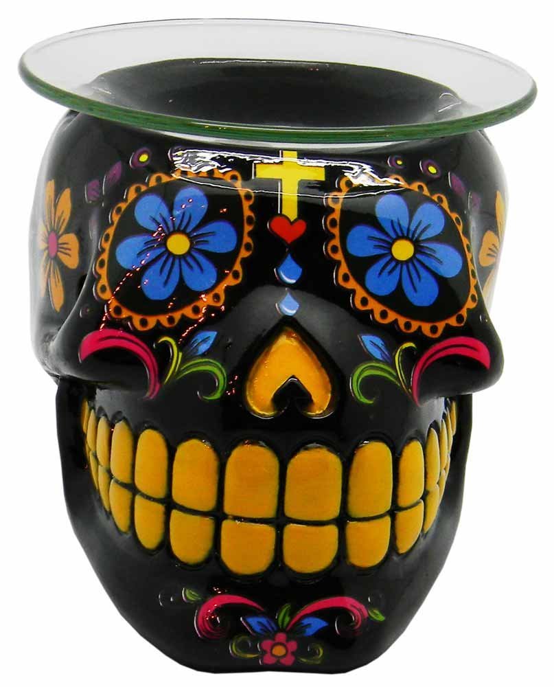 Black Day of the Dead Sugar Skull Oil Burner