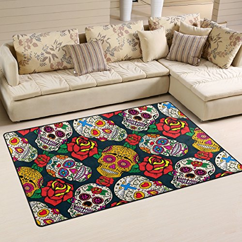Dia De Los Muertos Mexican Day Dead Sugar Skull Kids Area Rug 60x39 Inch, Non-Slip Floor Mat Soft Resting Area Doormats for Living Dining Bedroom