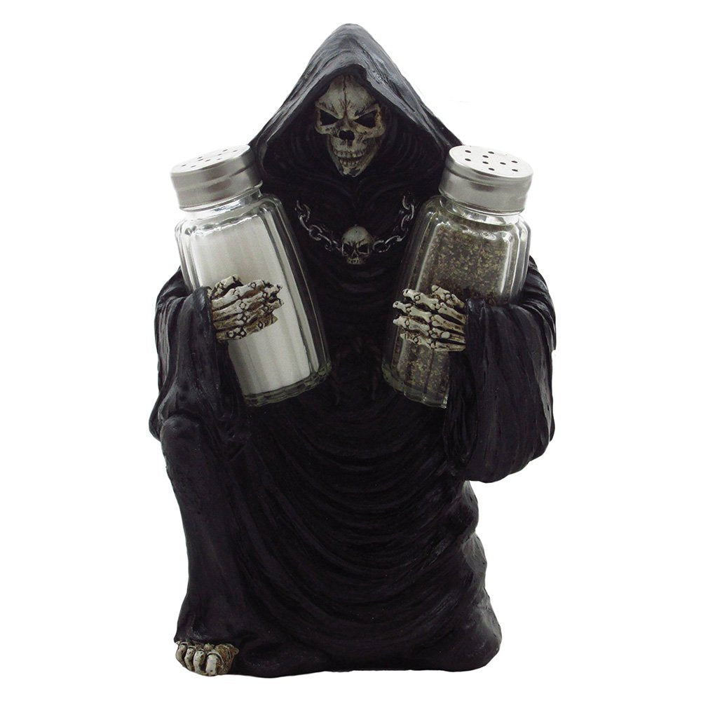 Grim Reaper Glass Salt and Pepper Shaker Set Sculpture for Gothic Bar and Kitchen Table Halloween Decor Figurines and Statues and Medieval & Fantasy Skulls and Skeletons Gifts by Home-n-Gifts