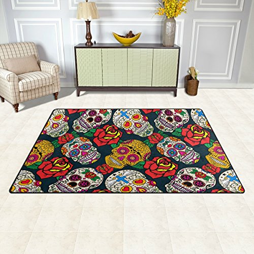 Dia De Los Muertos Mexican Day Dead Sugar Skull Kids Area Rug 60x39 Inch, Non-Slip Floor Mat Soft Resting Area Doormats for Living Dining Bedroom