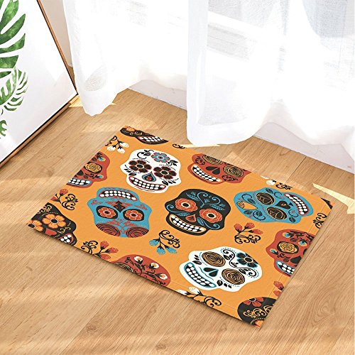 GoHeBe Mexican Festival Bath Rugs Sugar Skull for Day of The Dead Non-Slip Doormat Floor Entryways Indoor Front Door Mat Kids Bath Mat 15.7x23.6in Bathroom Accessories
