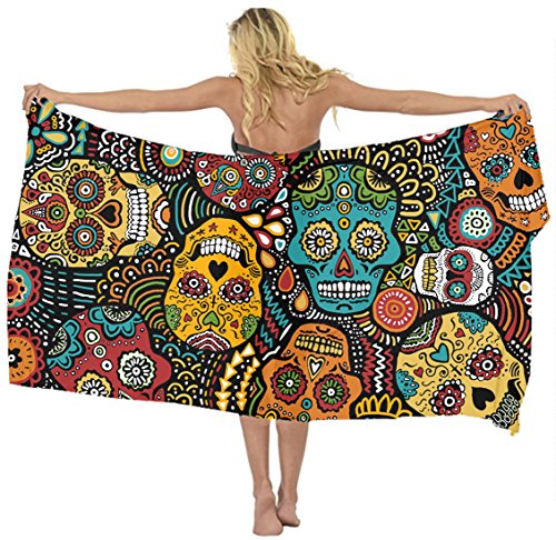 Swimwear Cover up Beach Sarong Wrap Mexican Sugar Skulls Scarf