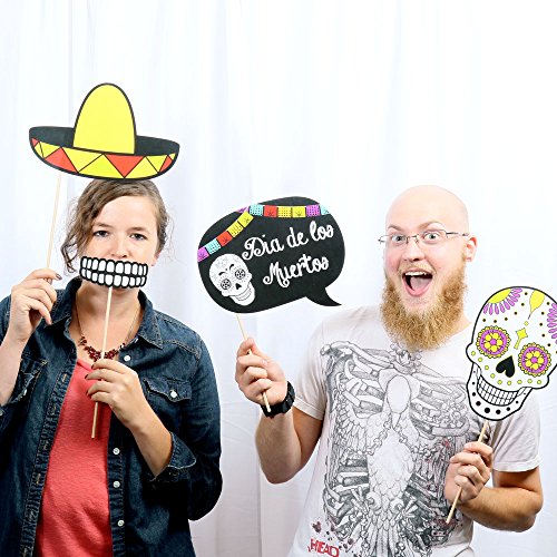 Day of The Dead - Halloween Sugar Skull Photo Booth Props Kit - 20 Count