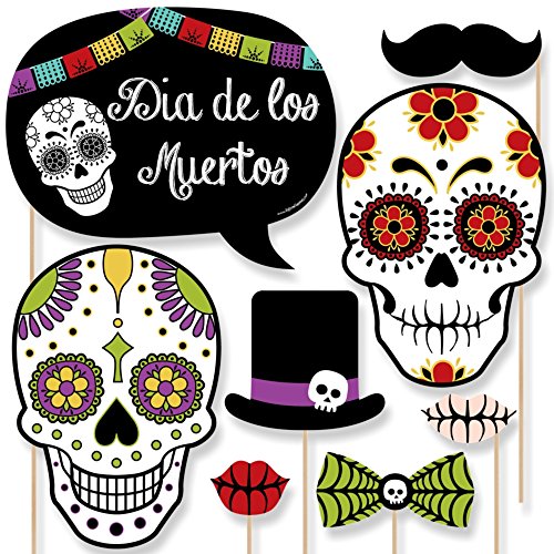 Day of The Dead - Halloween Sugar Skull Photo Booth Props Kit - 20 Count