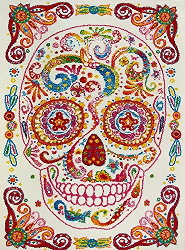 Boy and Girl Bedroom Modern Decor Area Rug and Carpet Collection For Kids and Children Rainbow Happy Sugar Skull (3' 11" x 5' 3")