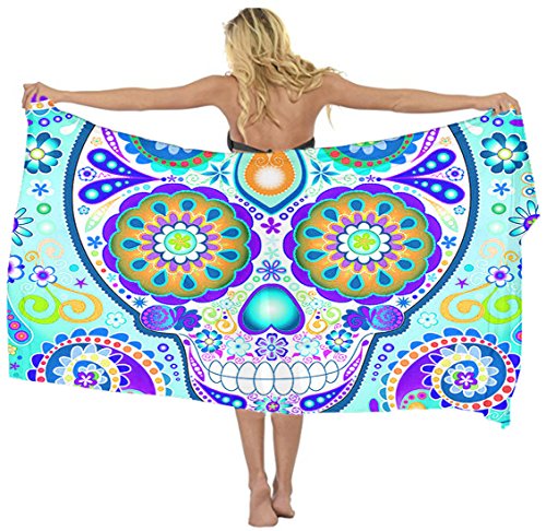 Swimwear Cover up Beach Sarong Wrap Mexican Sugar Skulls Floral Scarf skirt