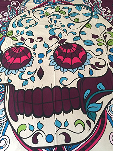 A Anoleu Purple Skull Combined with Paisley Design Printed Skull Bedding Set 3Pc, Reverse Comfortable Solid Purple Cotton Queen Size(Queen)