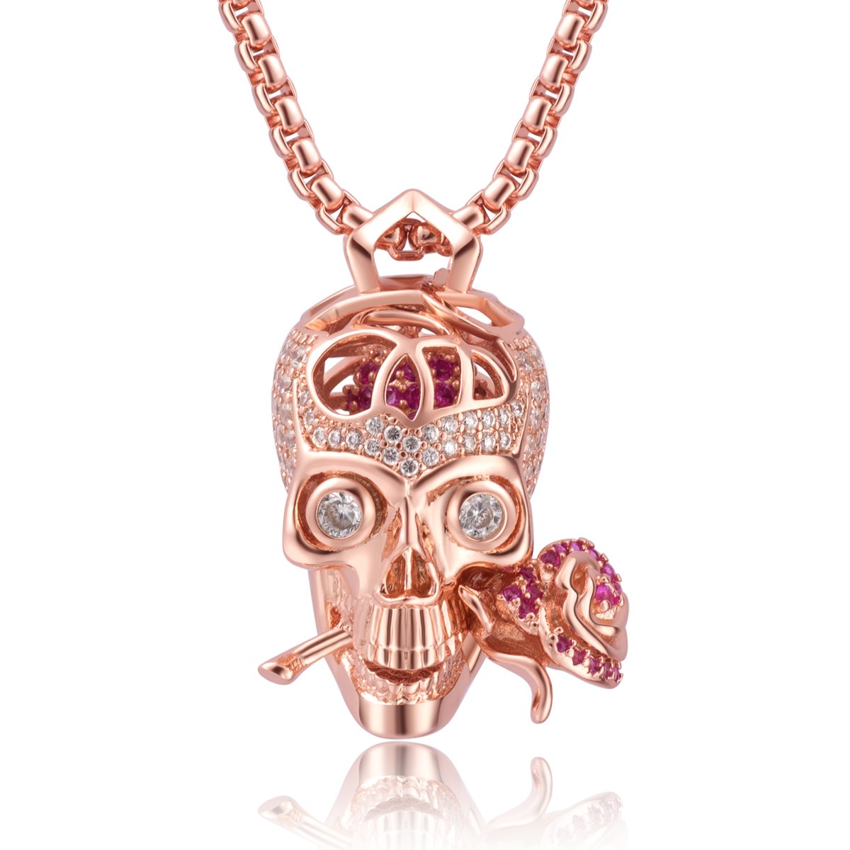 Romance Forever Skull & Rose Charm Unisex Pendant Necklace - Ship to US & CA only