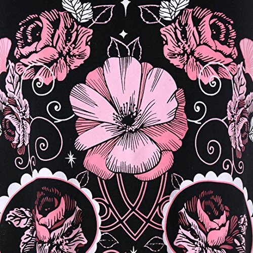 Womens Fashion Flowered Skull Printed Lace Back Tank Top O-Neck Blouse Vest