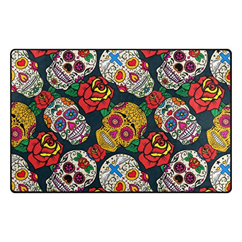 Dia De Los Muertos Mexican Day Dead Sugar Skull Kids Area Rug 60x39 Inch, Non-Slip Floor Mat Soft Resting Area Doormats for Living Dining Bedroom