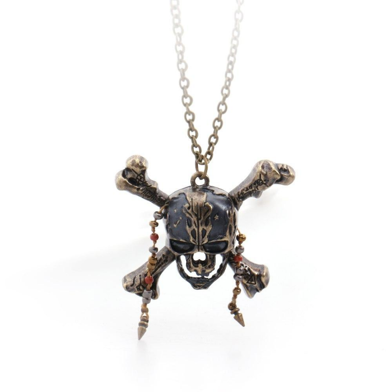 Pirates of the Caribbean 5 Necklace Dead Pirate Skull Capitan Pendant with Beads Handmade DIY Long Necklace Movie Jewelry