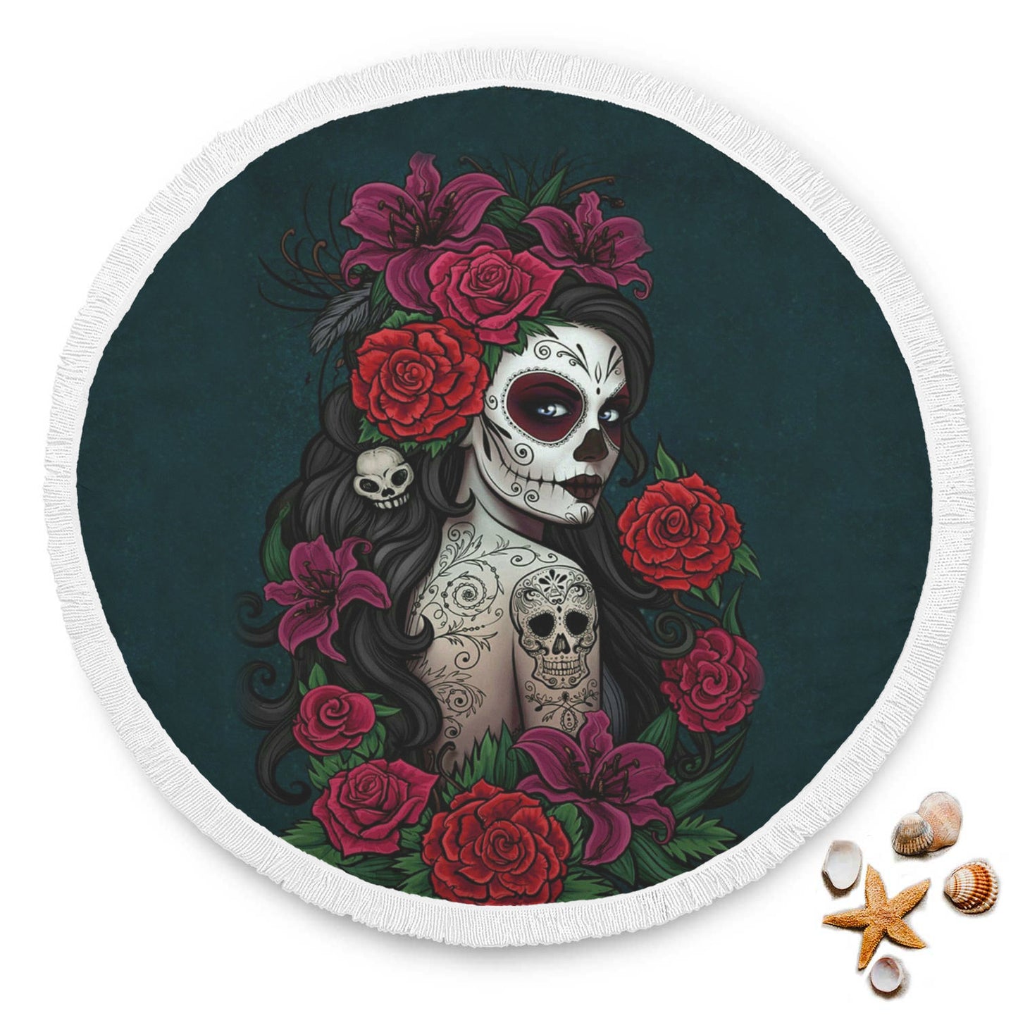 Sugar skull girl beach towel