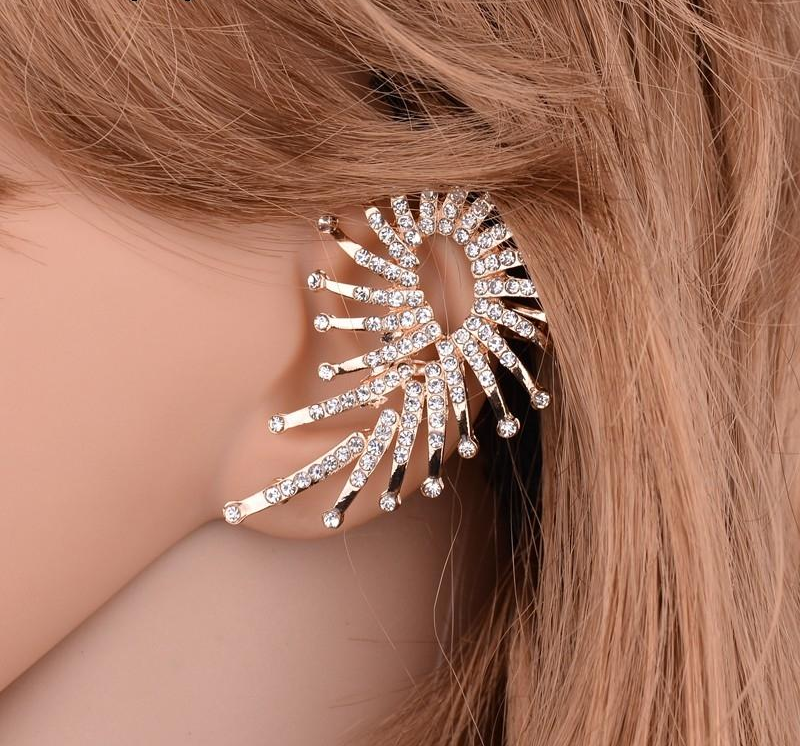 Punk Rock Style Gold Color Earring Luxurious Leaves Ear Cuff Clip Earrings For Women