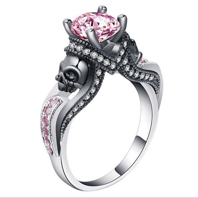 Classic Gothic Skull Style Colour Austrian Crystal CZ Silver Color Rings For Women Jewelry Trendy Birthday Wedding Gift Ring