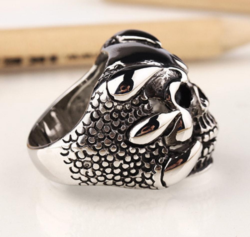 New Punk Rock Mens Rings Vintage Gothic Jewelry Antique Silver Dragon Claw Ring Men Skull Rings US Size 8-10