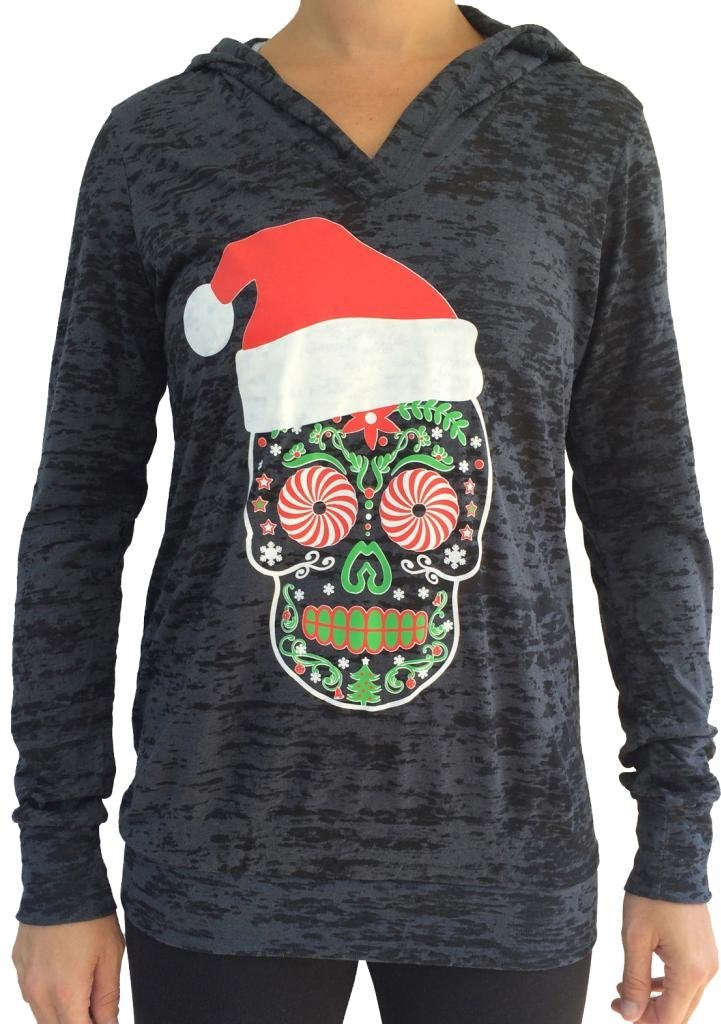 Women's Santa Sugar Skull Burnout Hoody