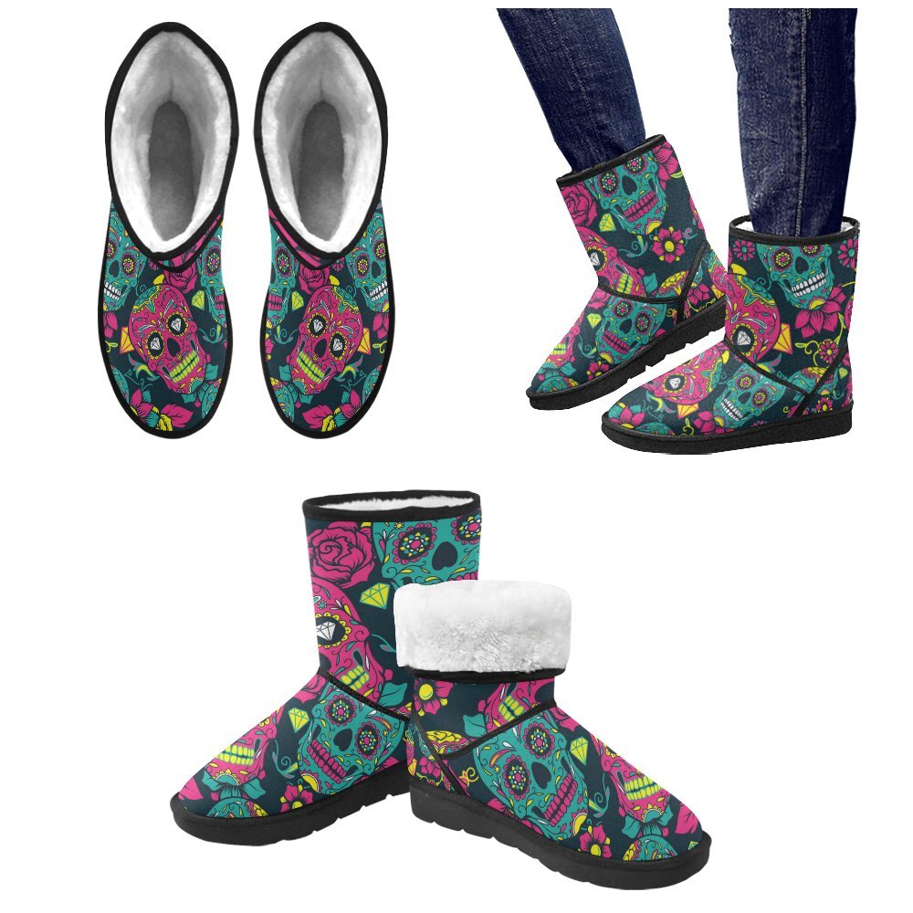Day of The Dead Colorful Sugar Skull Snow Boots Fashion Shoes