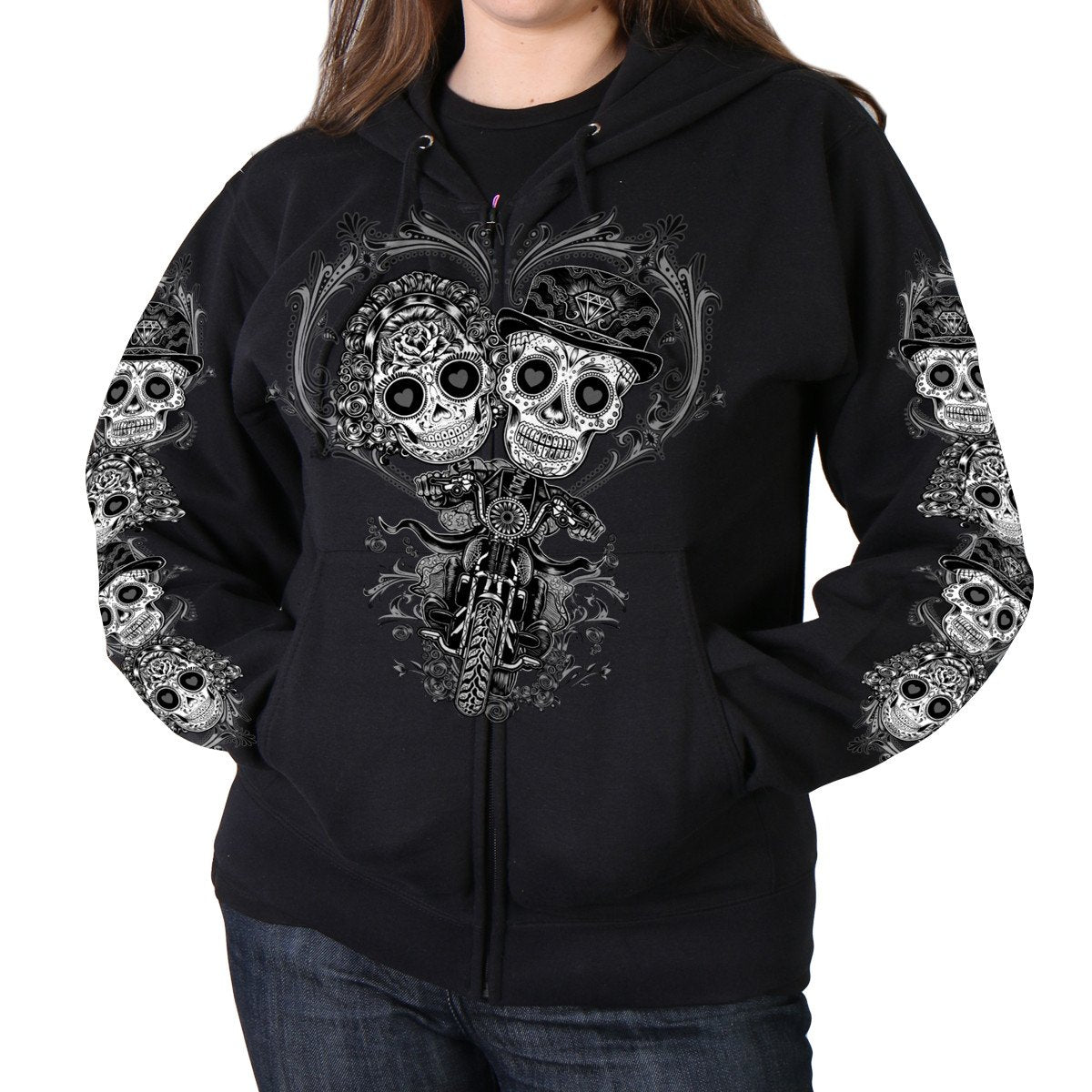 Hot Leathers Sugar Couple Full Cut Women's Hooded sweatshirt (Black, X-Large)