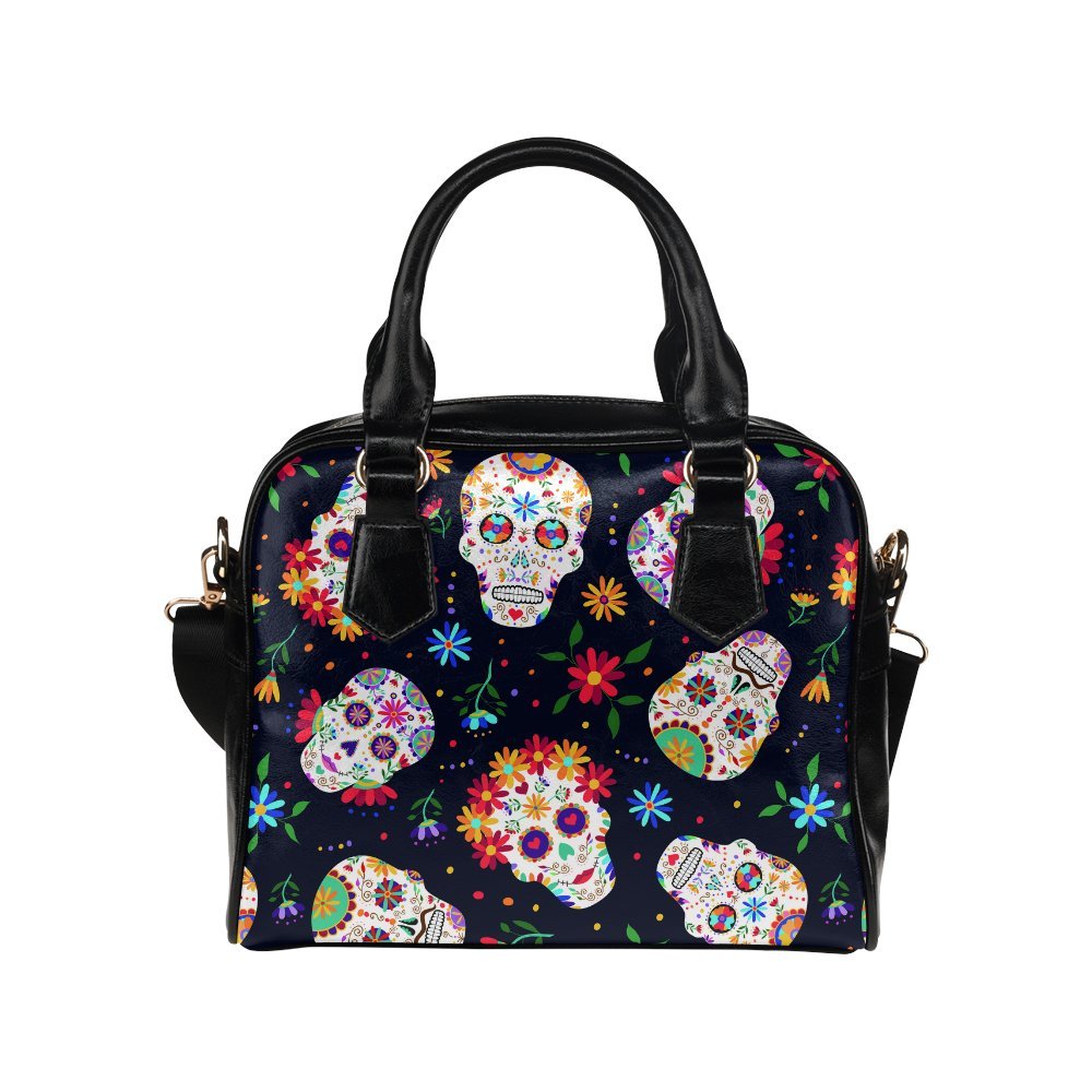 Day of the Dead Seamless Mexican Sugar Skull PU Leather Shoulder Handbag Bag for Women Girls with Extender Strap