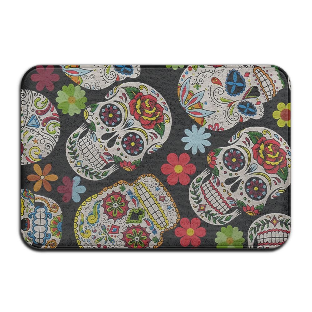 Sugar Skull Coral Velvet Memory Foam Mats Non-Slip Kitchen Mats, Bath Mats,Welcome Door Mat, Doormat Indoor/Outdoor 15.7" X 23.6"