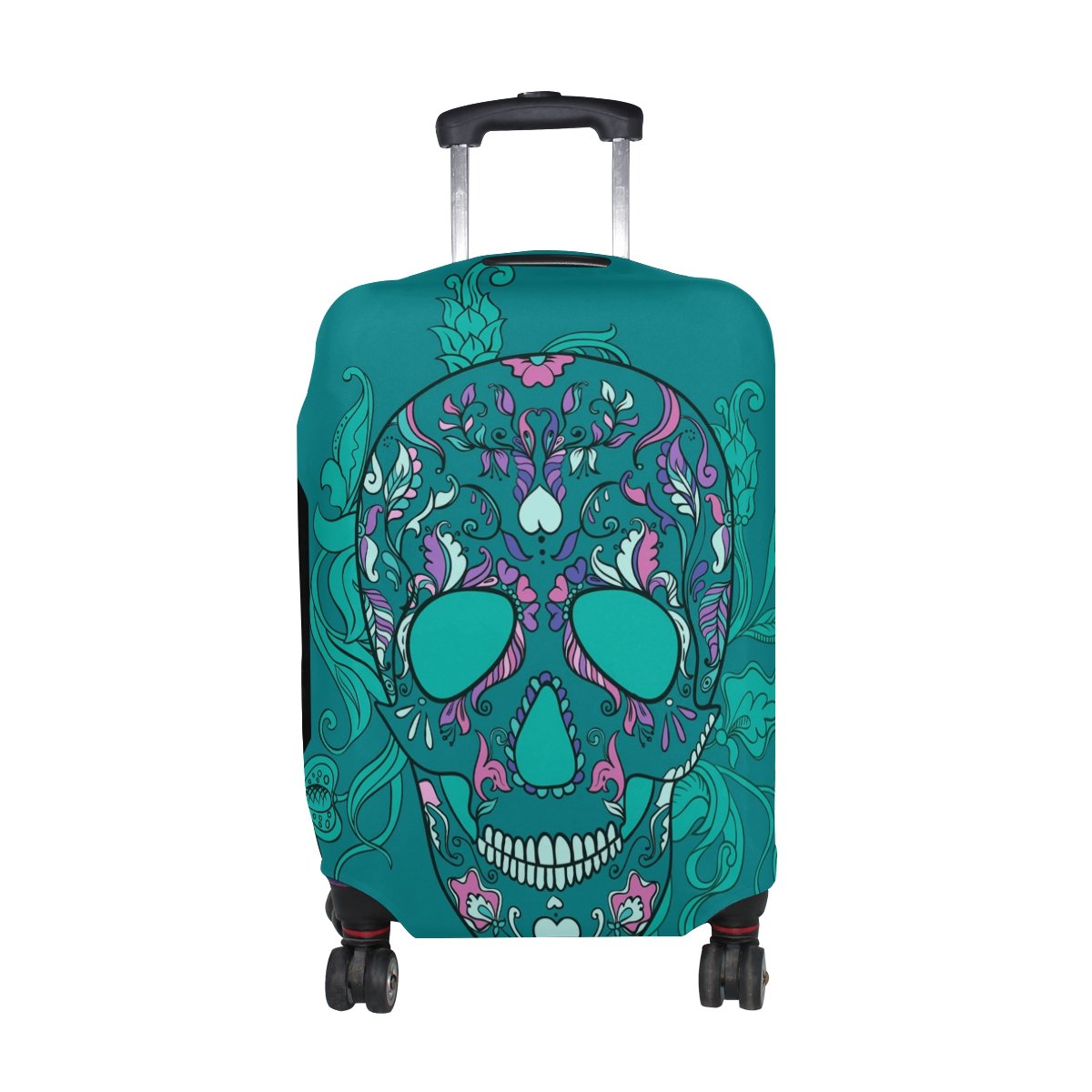 LORVIES Vector Sugar Skull With Ornament Print Travel Luggage Protective Covers Washable Spandex Baggage Suitcase Cover - Fits 18-32 Inch