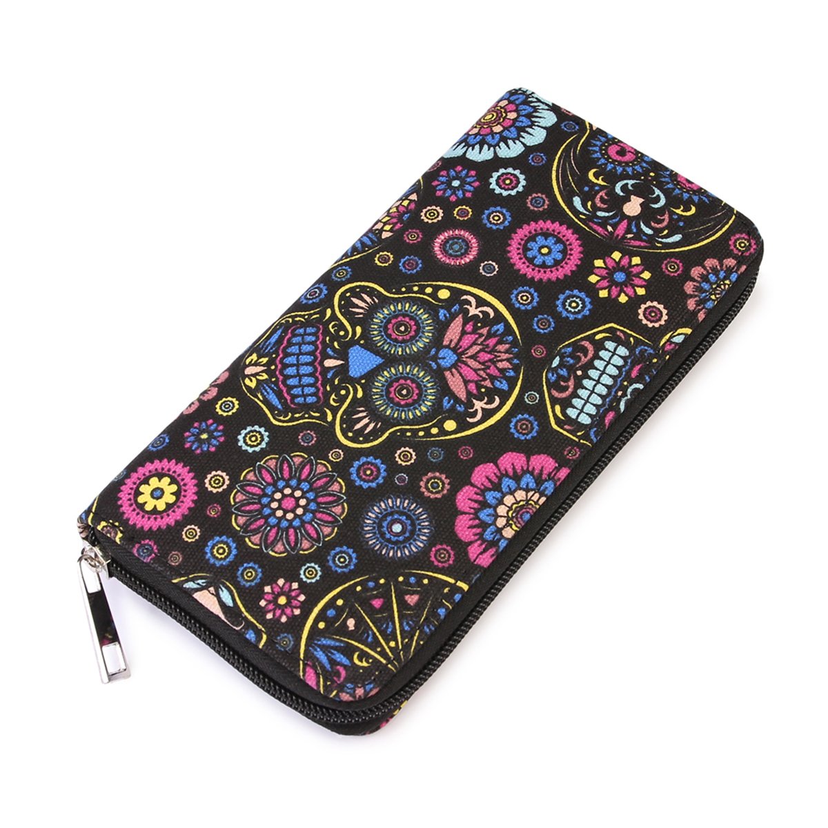 Riah Fashion Women's Sugar Skull Printed One Zipper Wallet