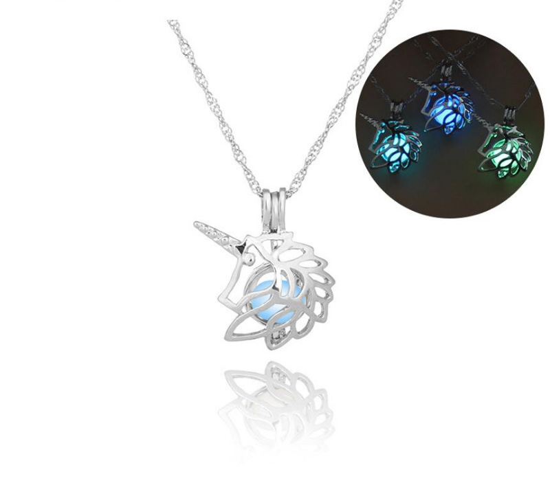 Glow in The Dark Hollow Animal Unicorn Necklace Women Jewelry Luminous Silver Pendant Chain Choker Necklaces