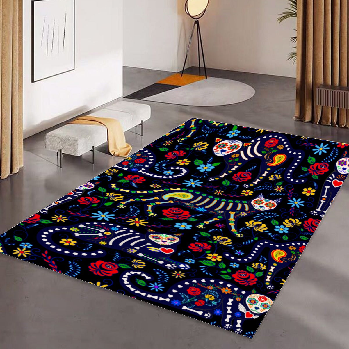 Day of the dead animal sugar skull Foldable Rectangular Floor Mat