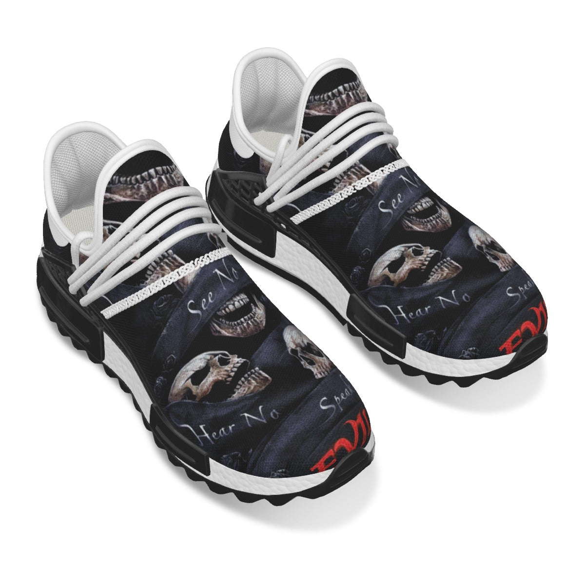 No see no hear no speak skeleton Halloween Women's Mesh Sneakers