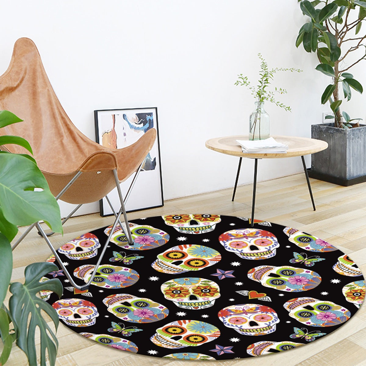 Sugar skull floral pattern Foldable round mat