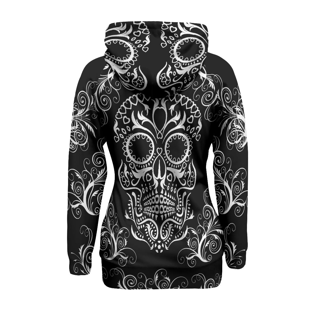 Floral sugar skull pattern Women's Long Pullover Hoodie