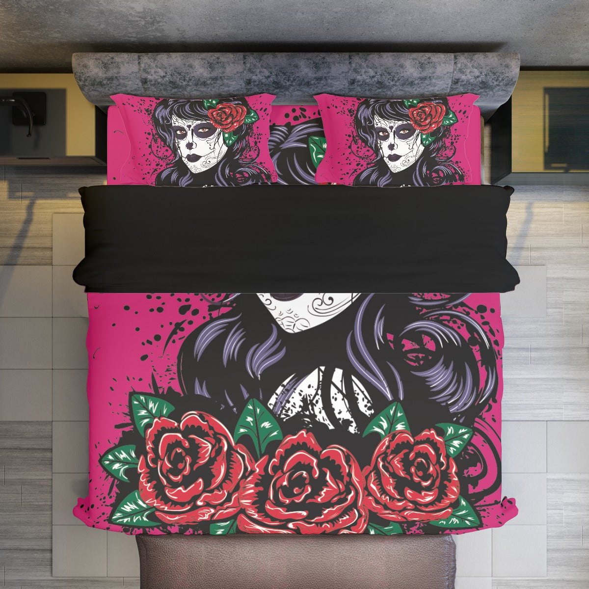 Sugar skull beautiful girl Four-piece Duvet Cover Set