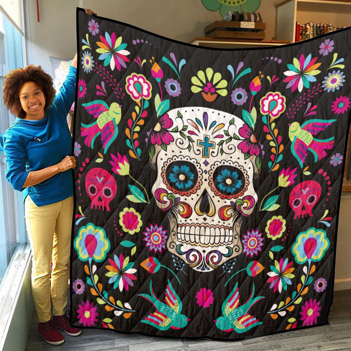 Beautiful sugar skull Calaveras Household Lightweight & Breathable Quilt