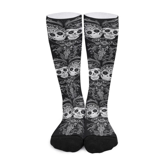 Sugar skull couple love Unisex Long Socks, Day of the dead love long socks