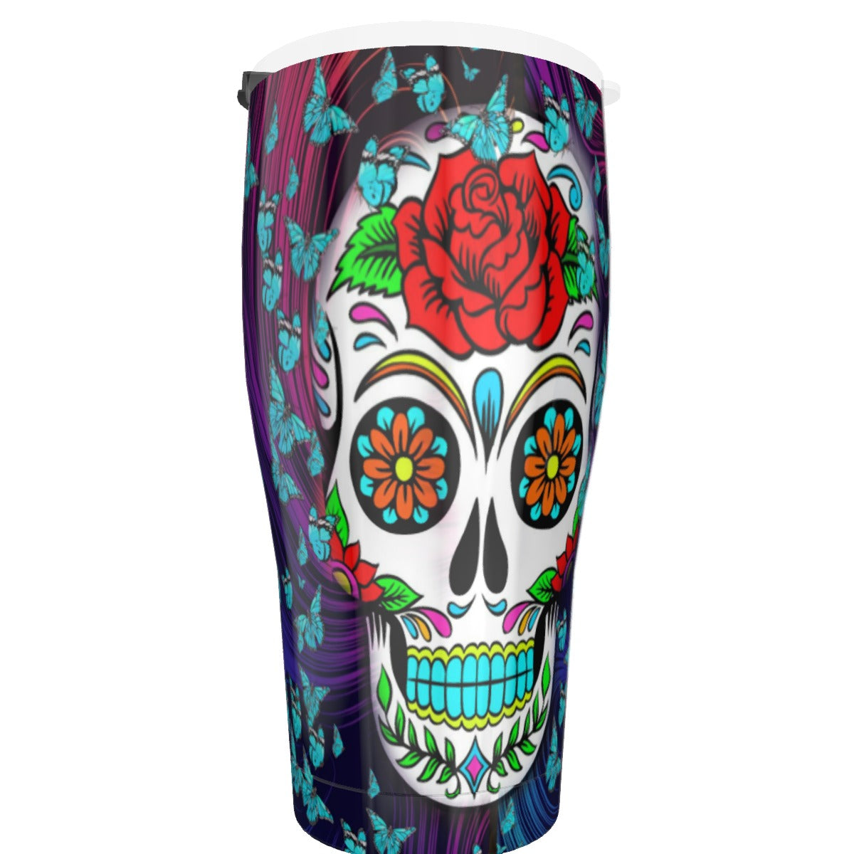 Sugar skull floral skeleton Tumbler 30oz, Dia de los muertos rose skull tumbler mug cups