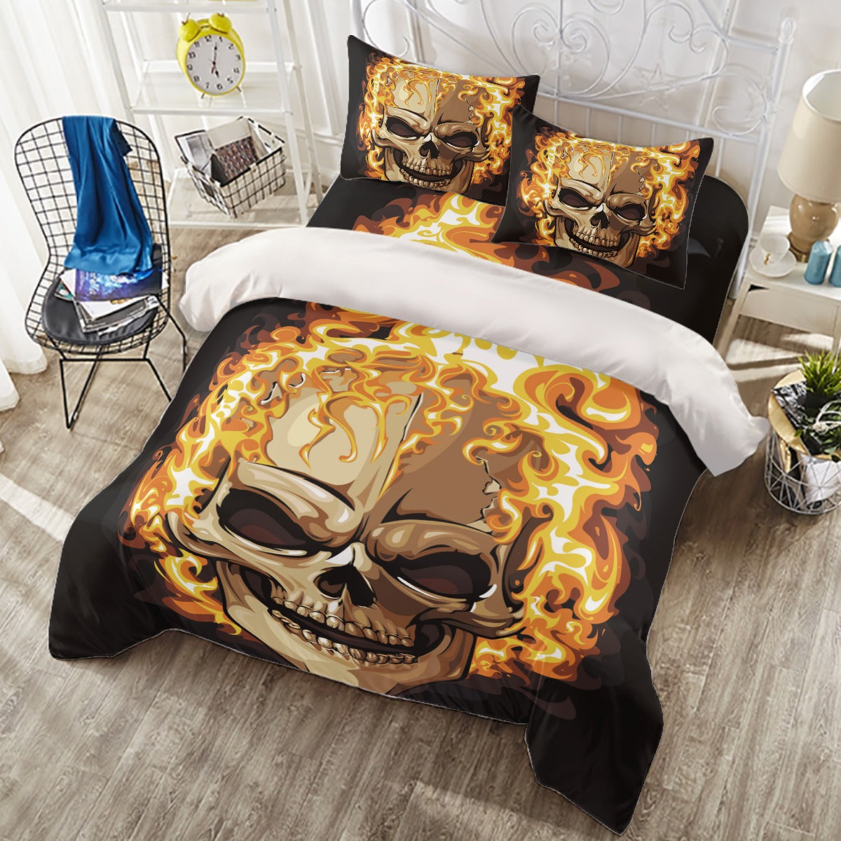 Flaming gothic Halloween fire skull Four-piece Duvet Cover Set