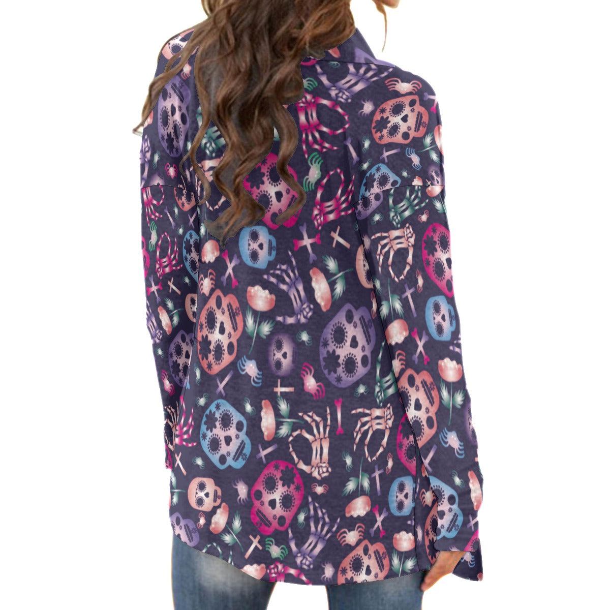 Mexican calaveras skulls Women's Cardigan With Long Sleeve