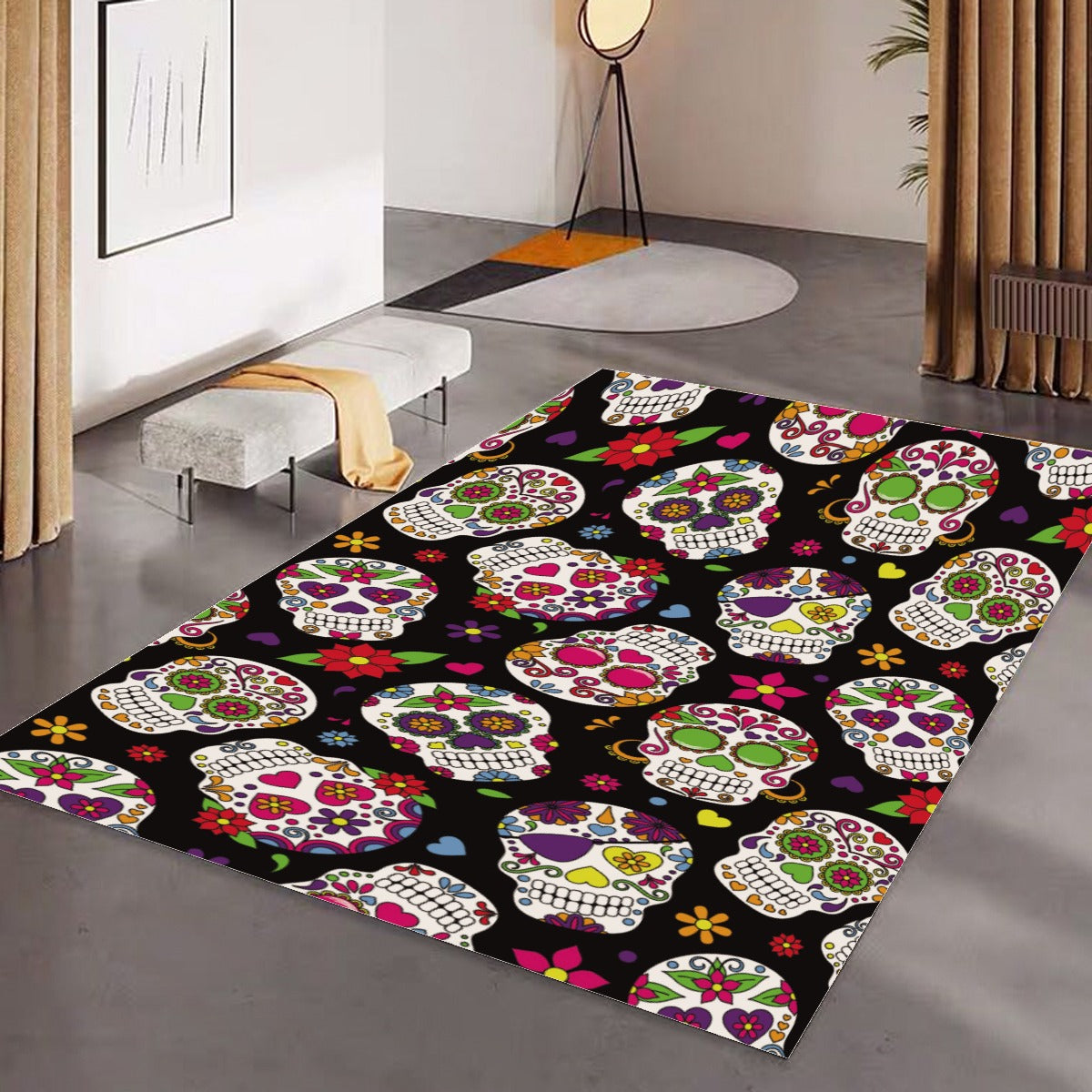 Dia de los muertos sugar skull pattern Foldable Rectangular Floor Mat