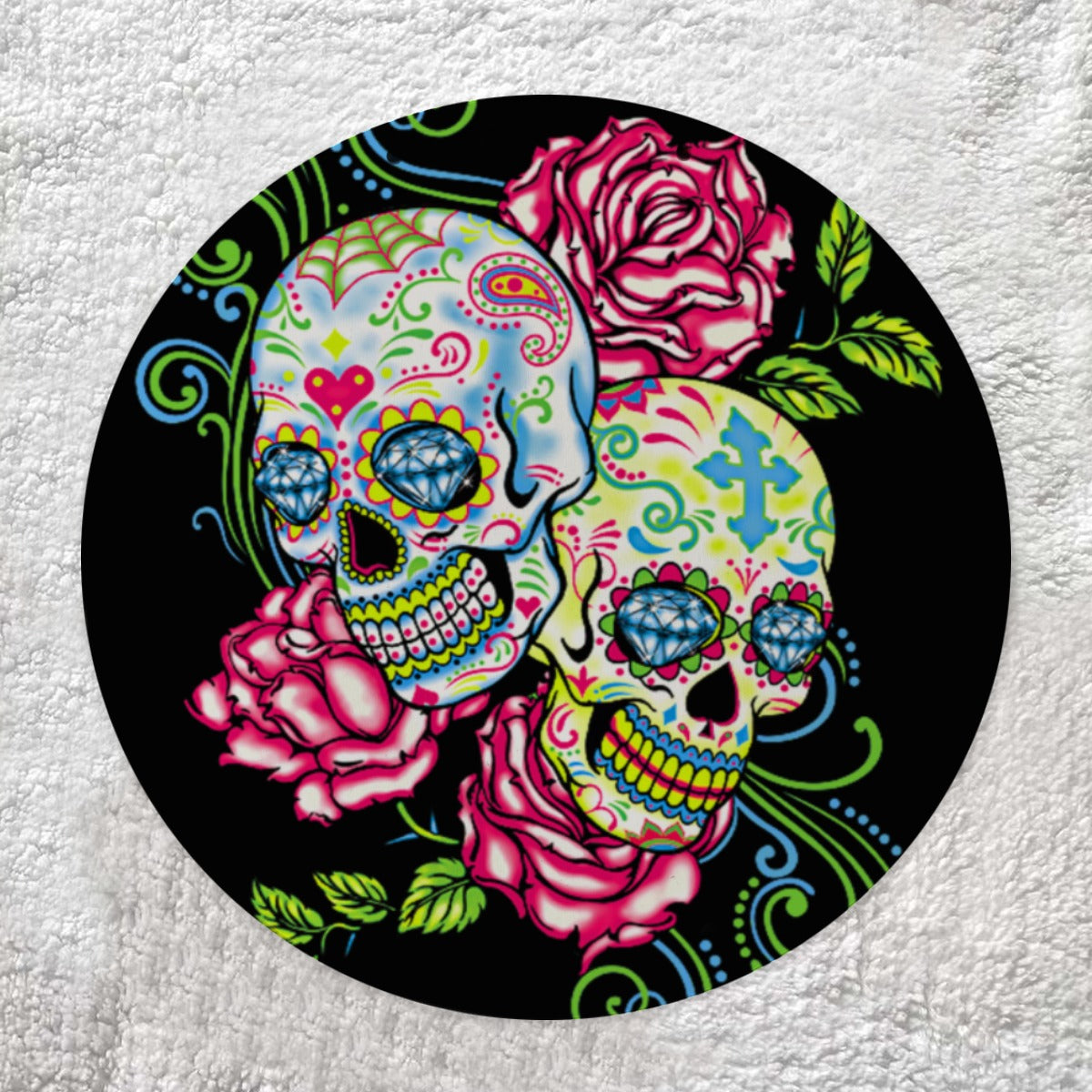 Sugar skull Round doorplate with bow decoration