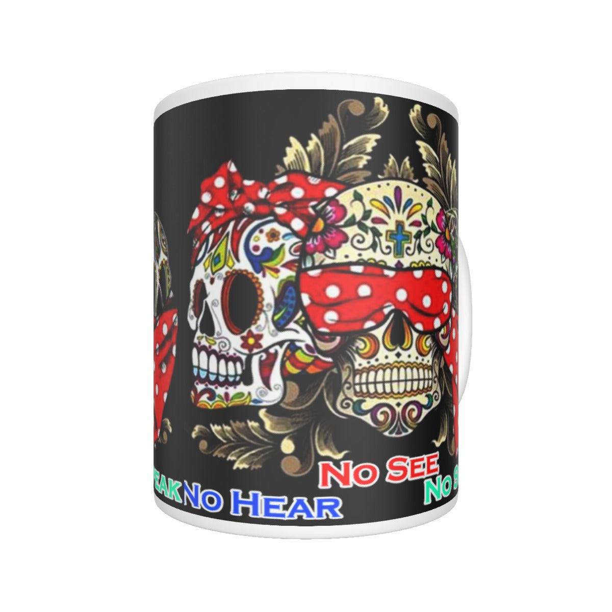 No see no hear no speak sugar skull Ceramics mug